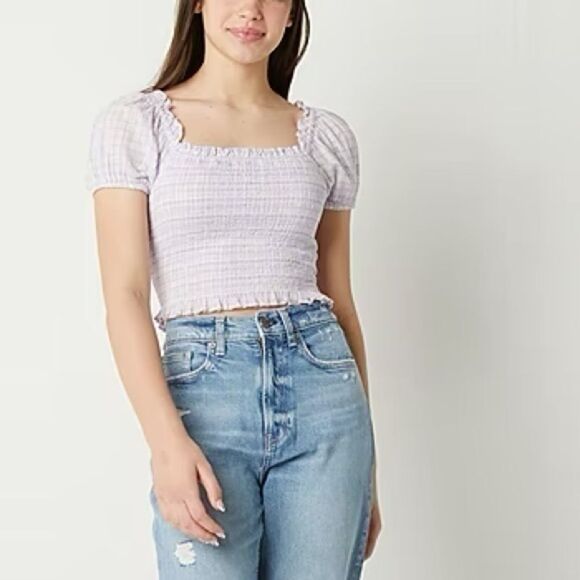 Arizona Juniors Women's Square Neck Short Sleeve Top - Size XXL​ - Picture 1 of 5